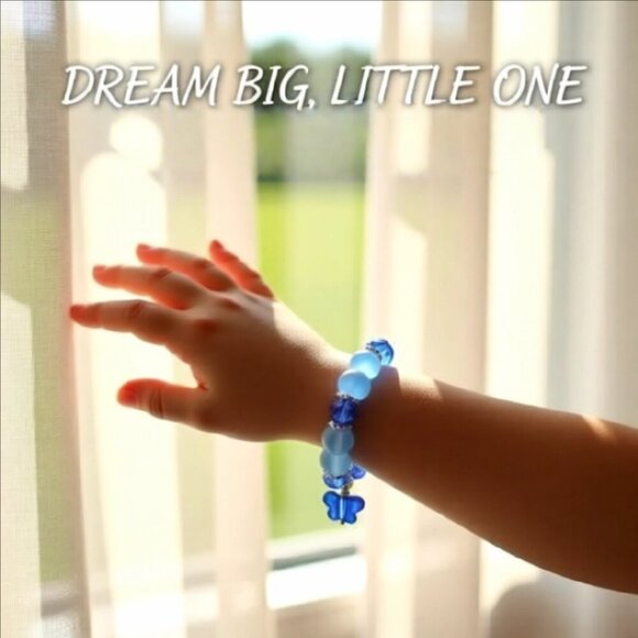 Blue Butterfly - Beaded Stretch Bracelet 4 Girls 5.5-6" Wrists! - Picture 7 of 9